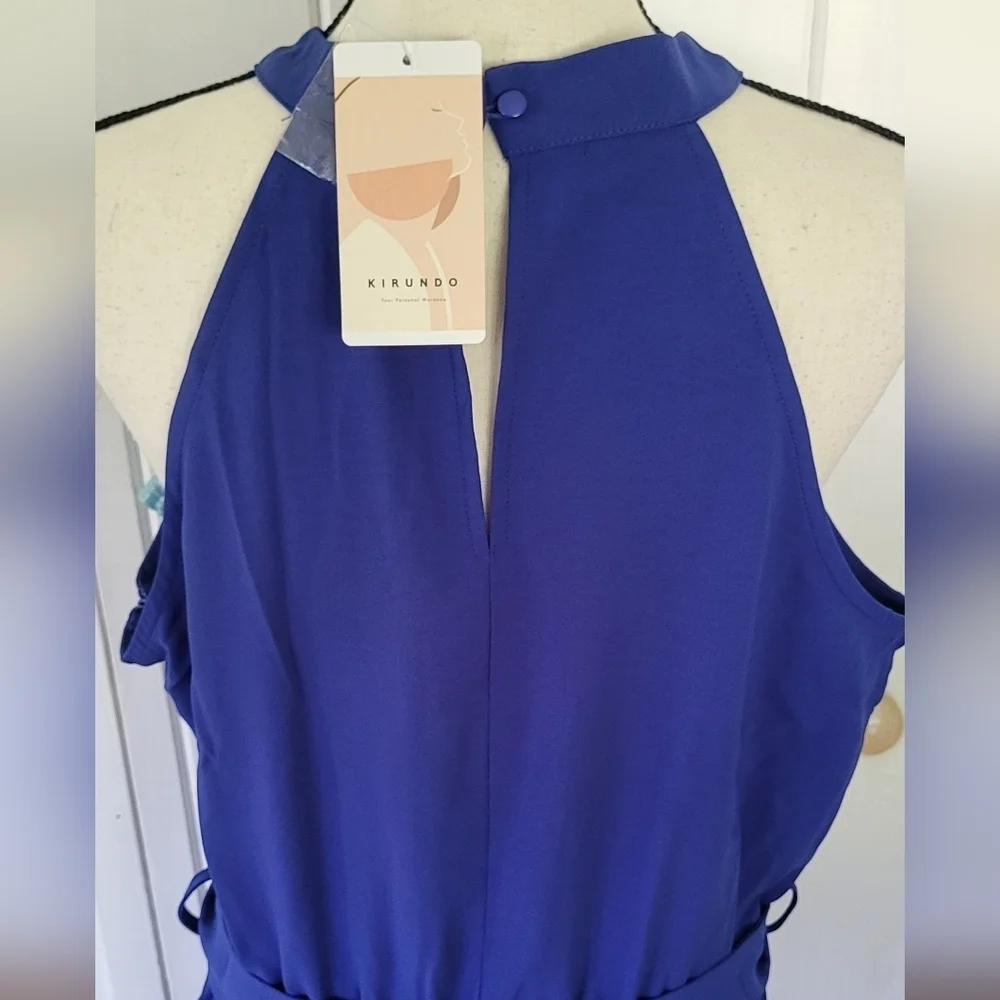 KIRUNDO Summer Sleeveless Halter Neck Pleated Midi Cocktail Dresses - Picture 9 of 10